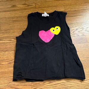 Hollyworld Black Kids Top with Pink and Yellow Heart Design Size Small